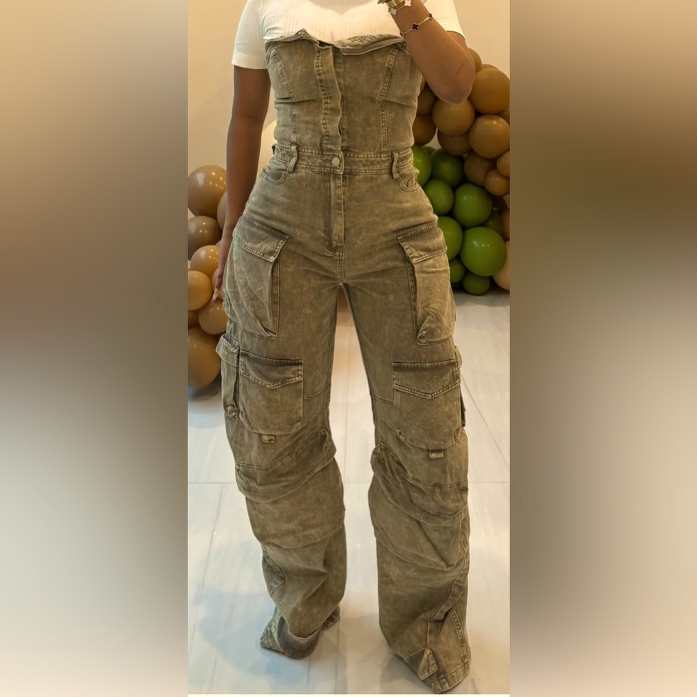 Olive jean jumpsuit
